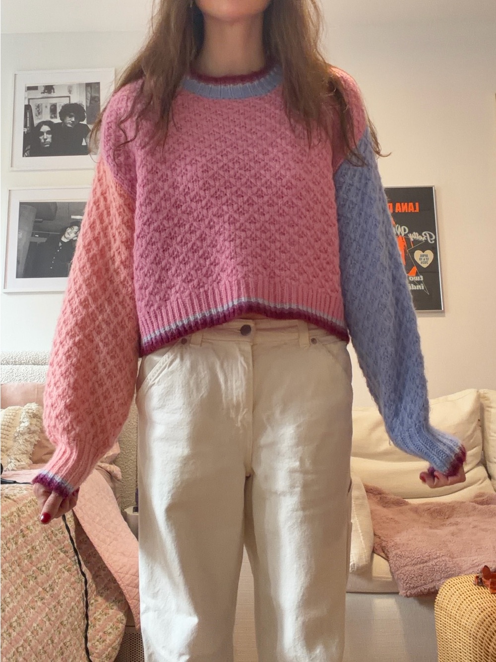 l*space Pink, Peach & Blue Colorblock Cropped Knit Sweater